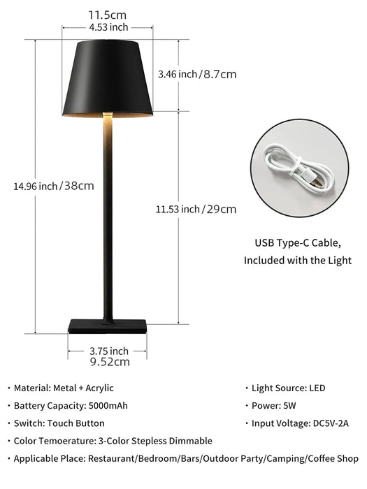 Rechargeable Wireless touch, desk lamp