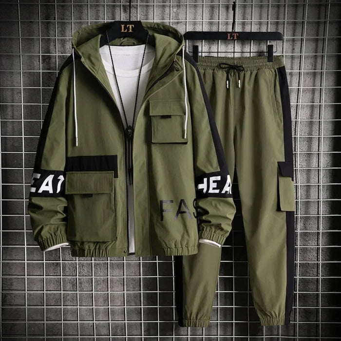 Harajuku Style Tracksuit Men 2 Piece Set Long Sleeve Hoodie Jacket