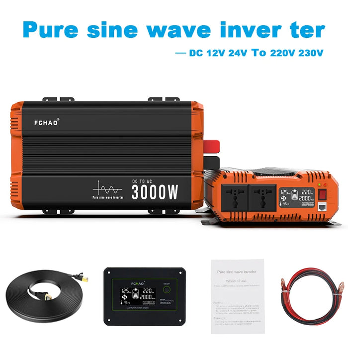 FCHAO Inverter 3000W Pure Sine Wave 50hz 60hz with LCD Display 24v 12v to 220v 230v