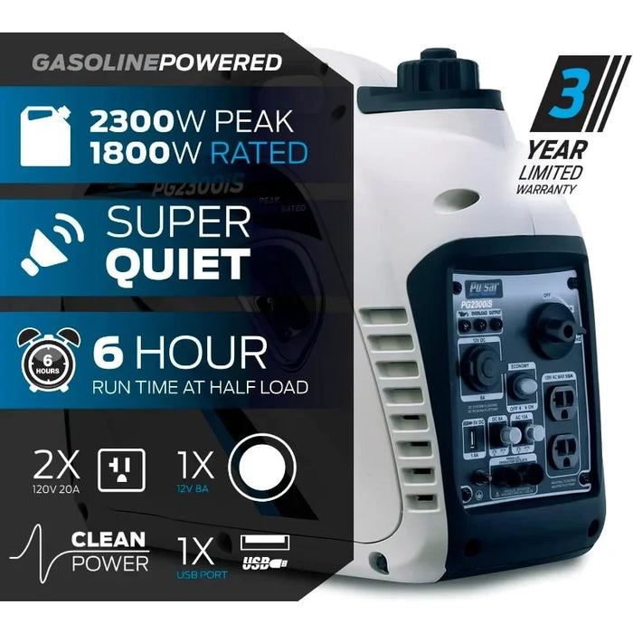 Pulsar PG2300iS 2,300W Portable Super Quiet Gas-Powered Inverter Generator