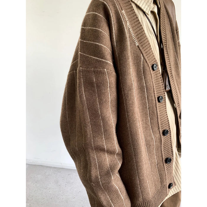 Autumn Winter American Vintage Striped Cardigan For Men