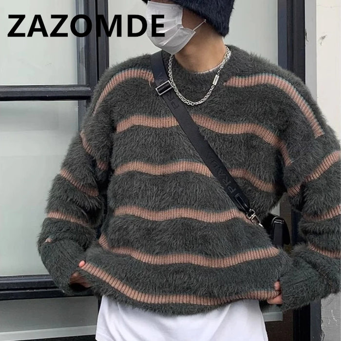 ZAZOMDE Autumn Winter Striped O-neck Sweater