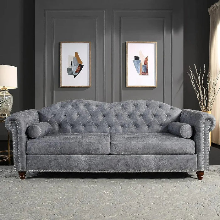 Chesterfield Leather Sofa with 2 Pillows