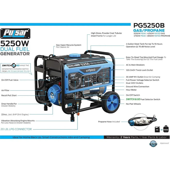 5,250W Dual Fuel Portable Generator