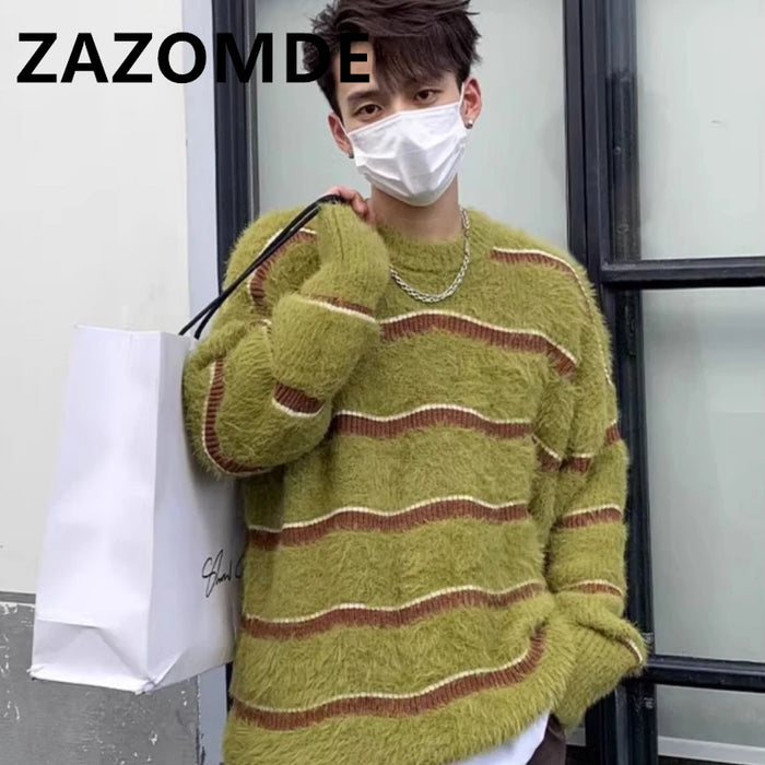 ZAZOMDE Autumn Winter Striped O-neck Sweater