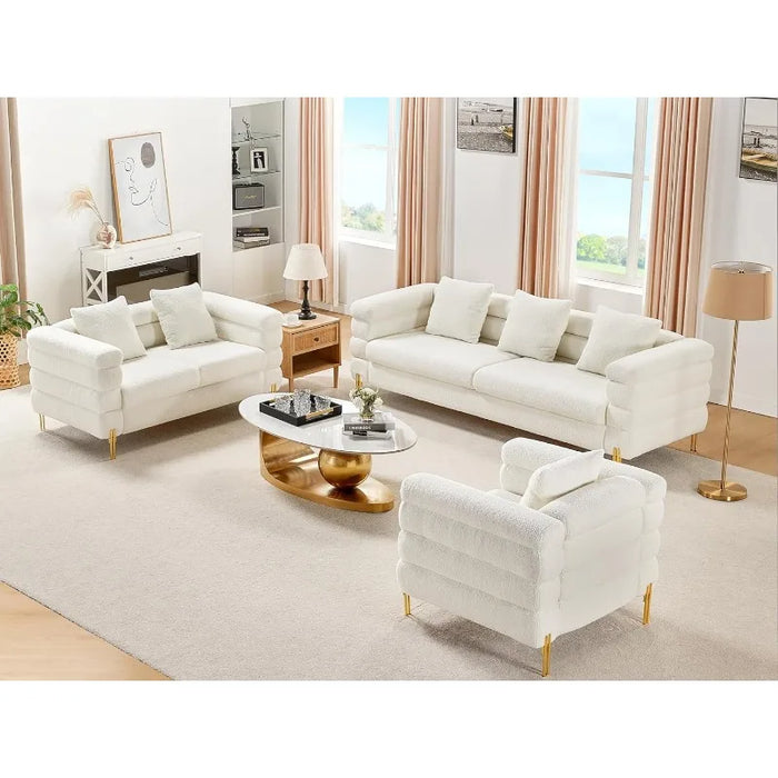 Living Room- White Deep Seat Sofa, Bouclé Couch