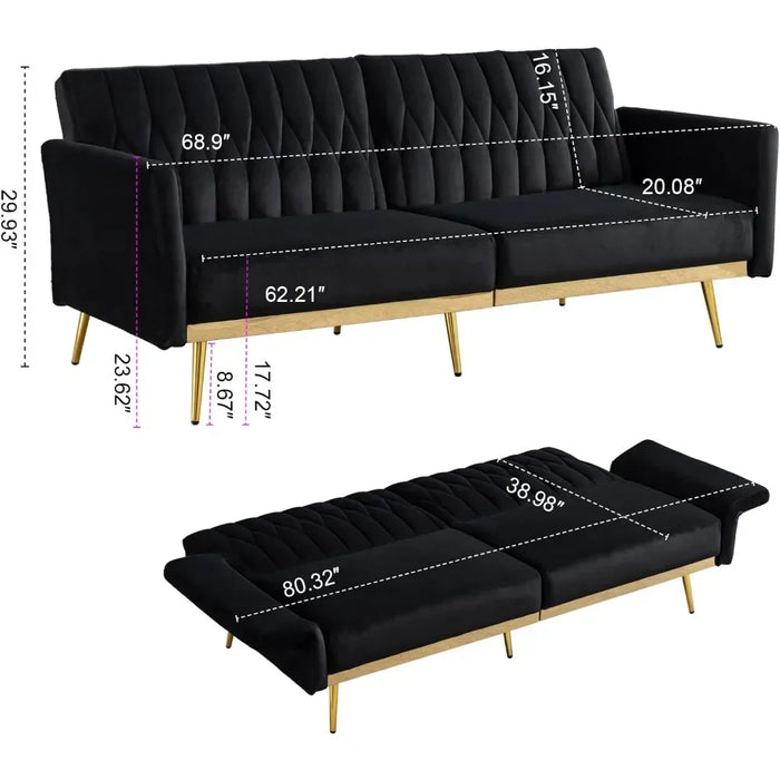 Sofa Bed Convertible Futon with Golden Metal Legs