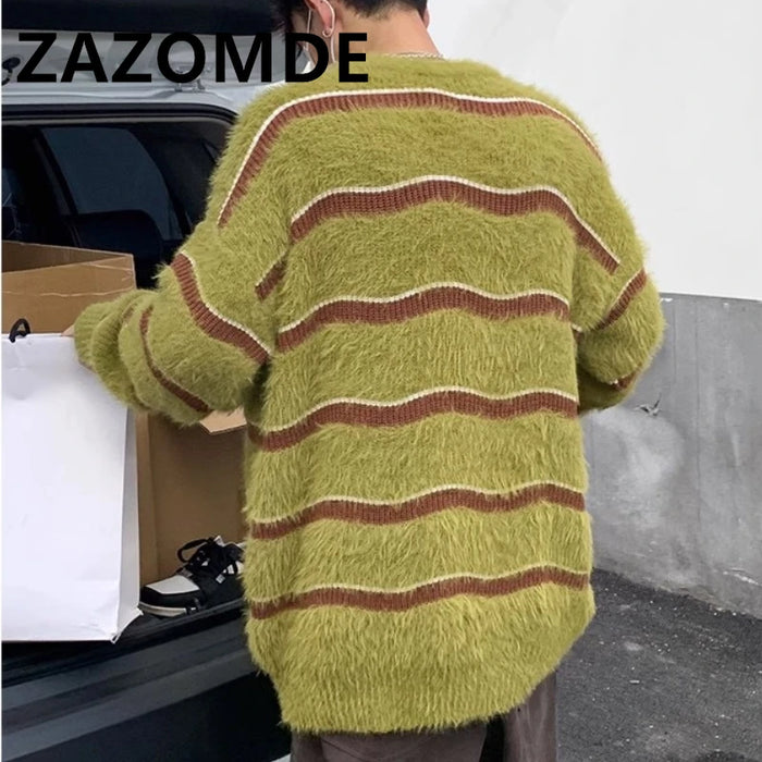 ZAZOMDE Autumn Winter Striped O-neck Sweater