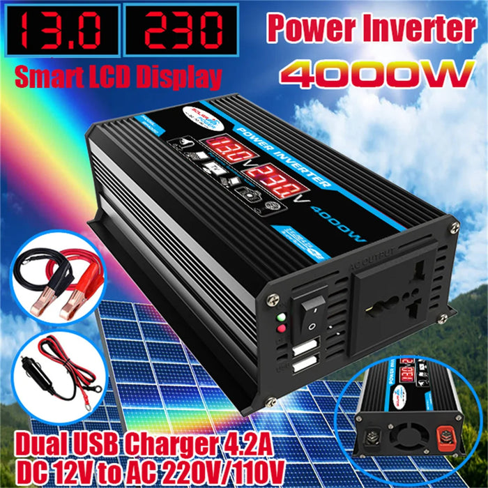 Car Power Inverter LED Display 4000W 12V to 220V/110V