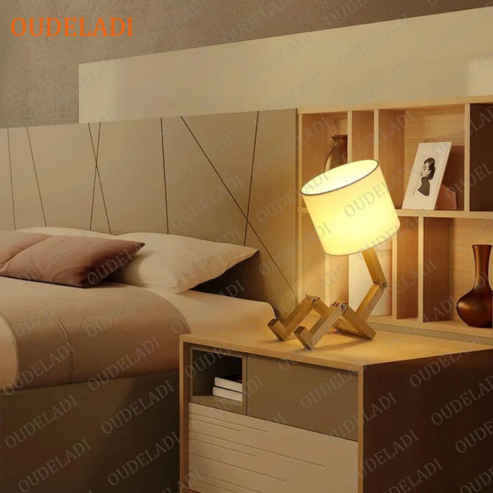 Modern E14 Wooden Table Lamp