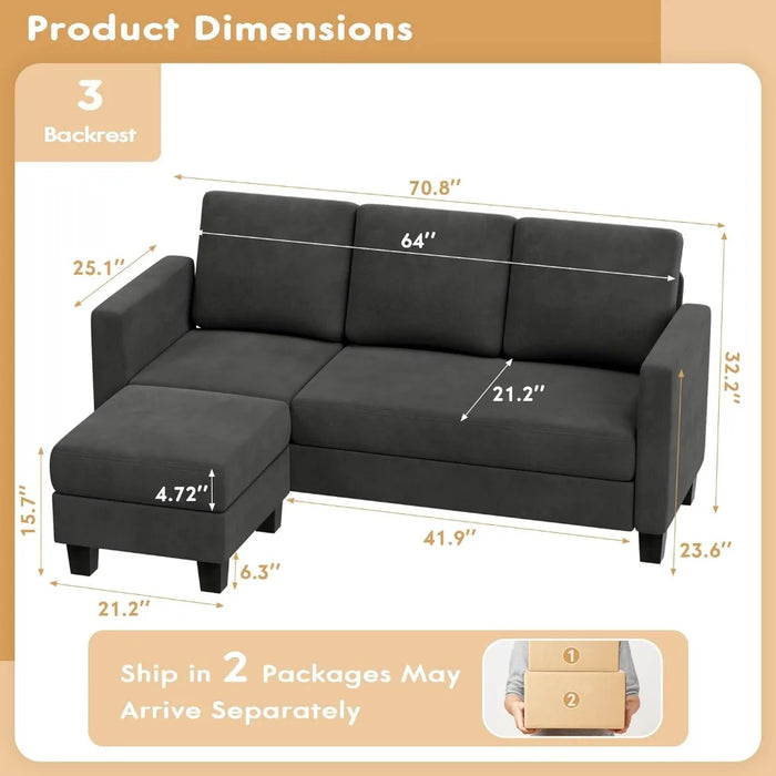 3 Seat L-Shaped Sofa With Linen Fabric