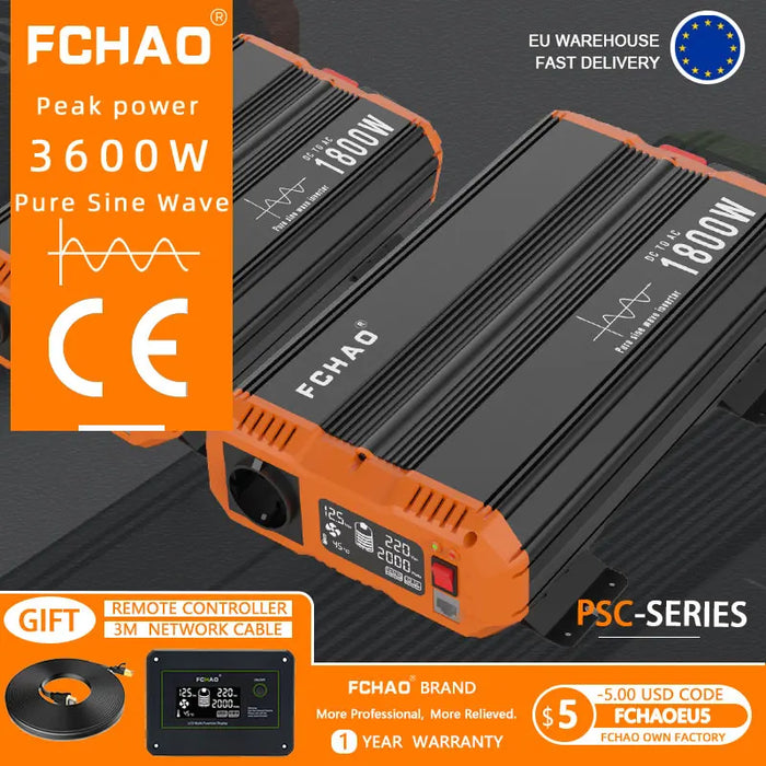 FCHAO 1800W Pure Sine Wave Solar Inverter DC to AC Power Invertor 12V 24V 48V