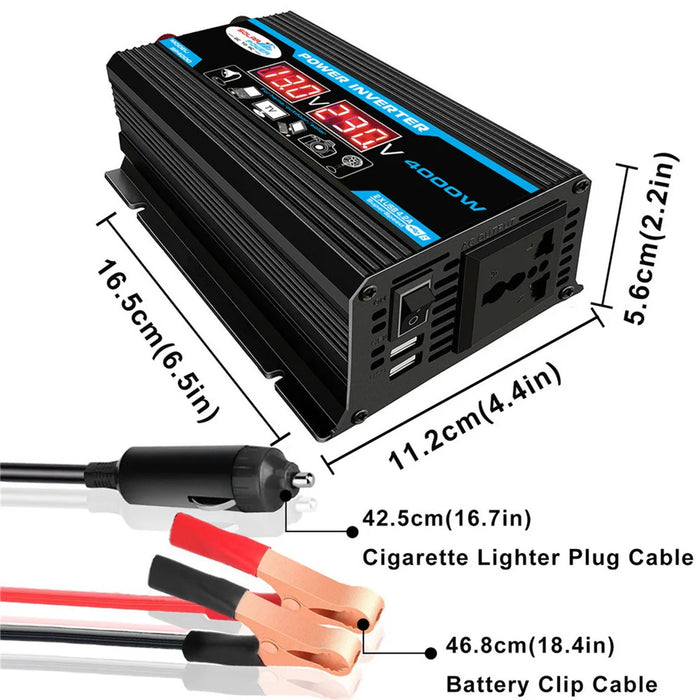 Car Power Inverter LED Display 4000W 12V to 220V/110V