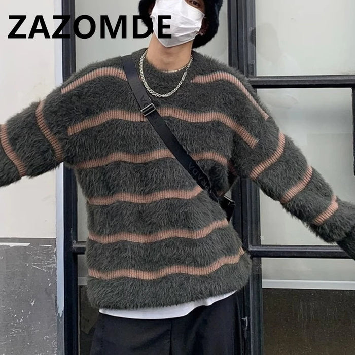 ZAZOMDE Autumn Winter Striped O-neck Sweater