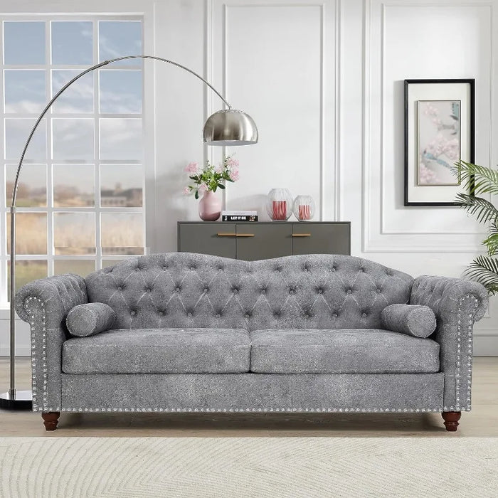 Chesterfield Leather Sofa with 2 Pillows