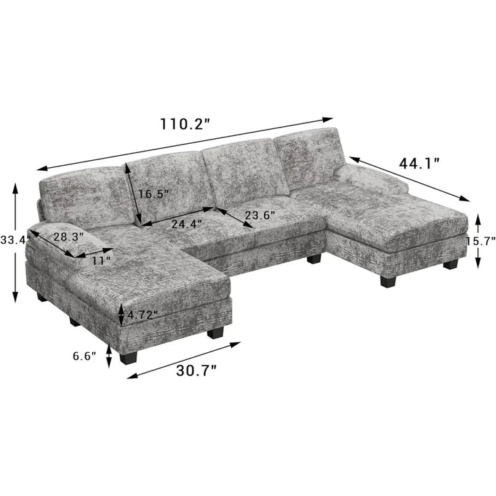 4 Seat Sofa Set U-Shaped Fabric Modular Sleeper