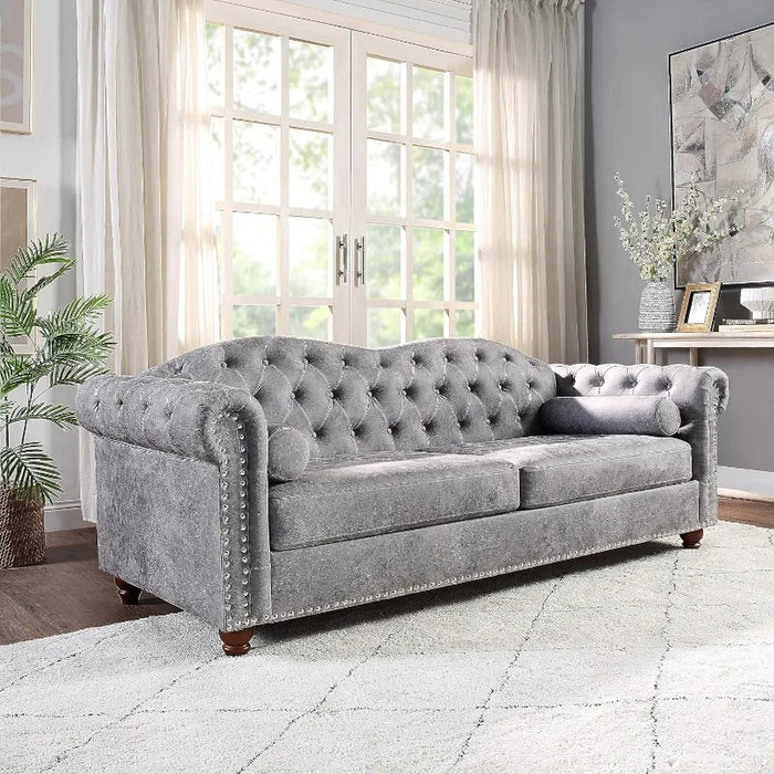 Chesterfield Leather Sofa with 2 Pillows