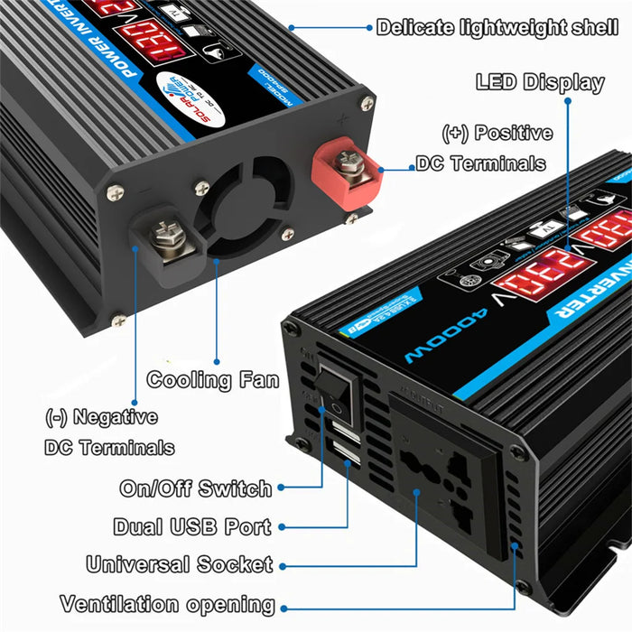 Car Power Inverter LED Display 4000W 12V to 220V/110V