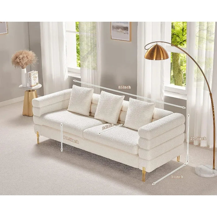 Living Room- White Deep Seat Sofa, Bouclé Couch