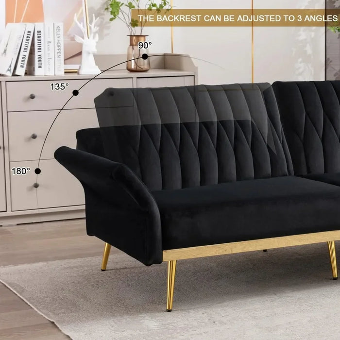 Sofa Bed Convertible Futon with Golden Metal Legs