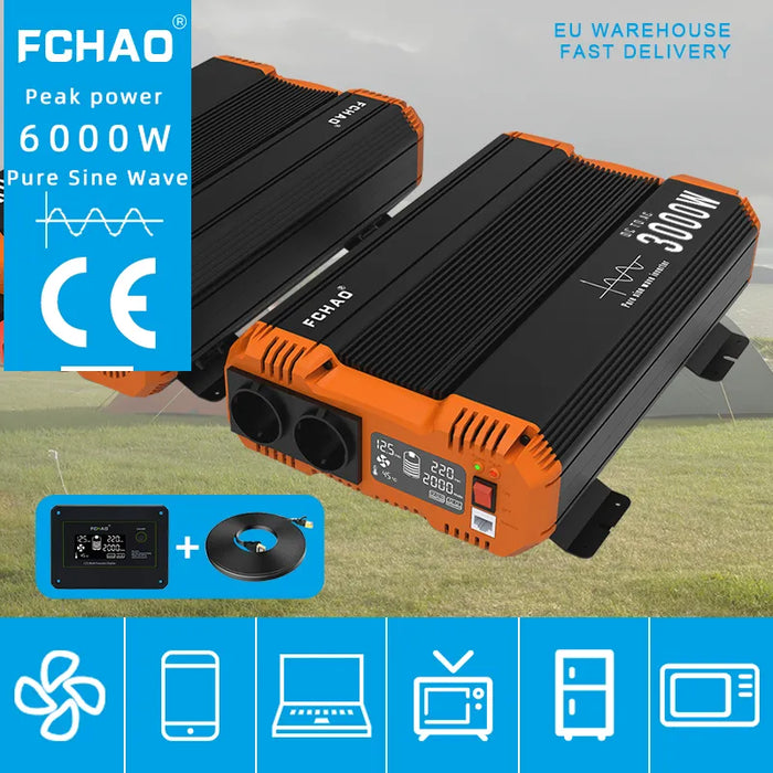 FCHAO Inverter 3000W Pure Sine Wave 50hz 60hz with LCD Display 24v 12v to 220v 230v